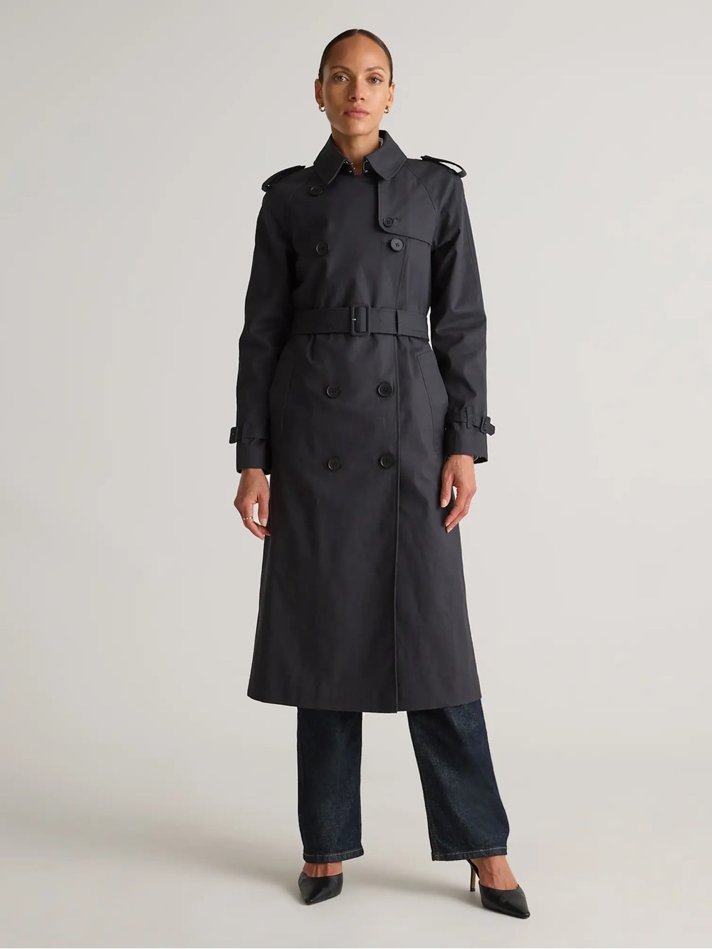 NWT QUINCE Long Trench Coat Organic Cotton Size XL Black - Picture 3 of 17